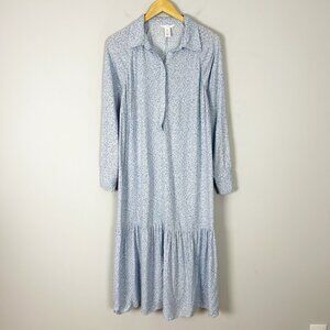 H&M Light Blue Floral Long Sleeve Midi Dress